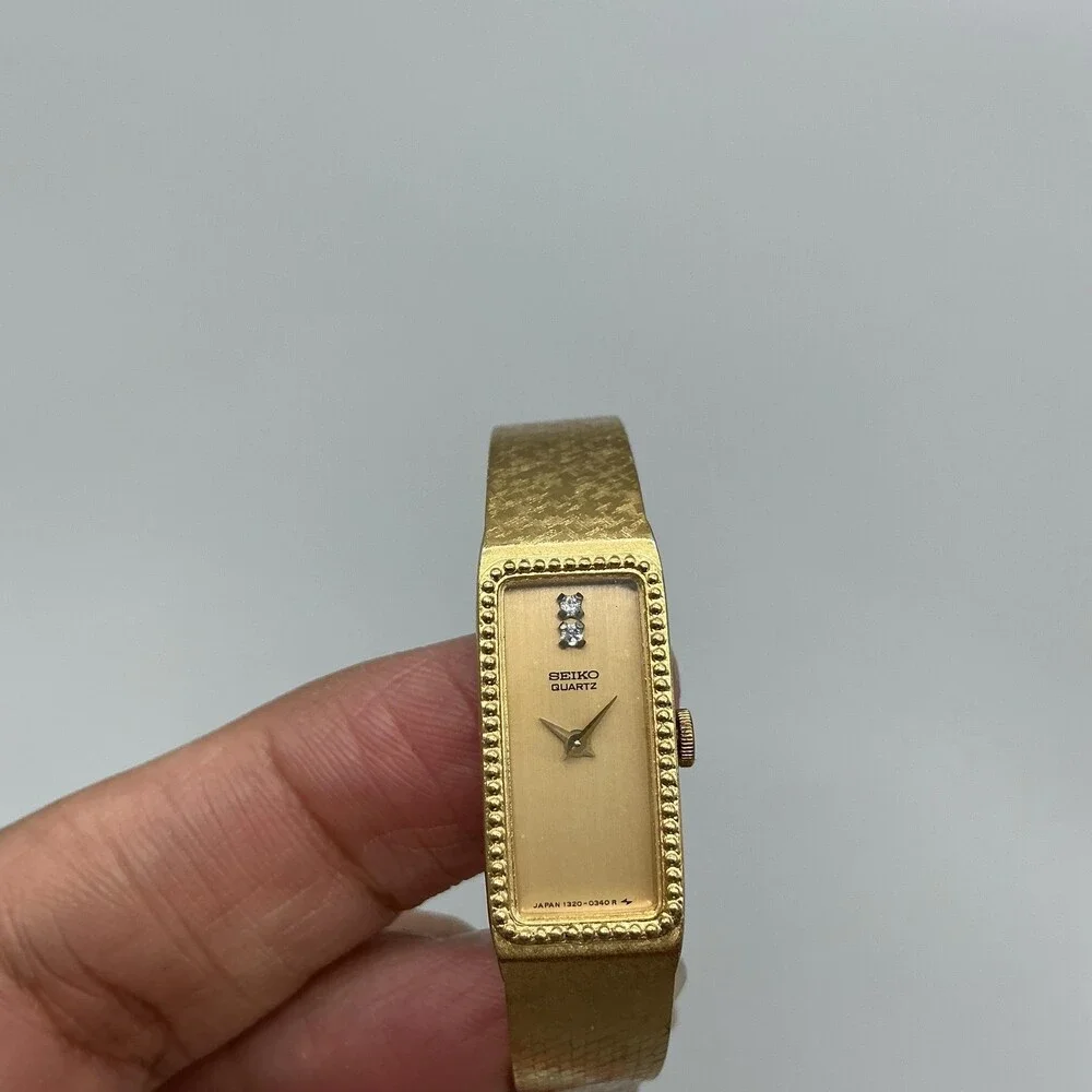 Seiko Womens Watch 12mm Gold Dial Gold Tone Mesh 1320-5289 New Battery 5.5